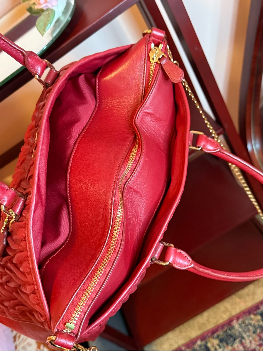 Coach Quilted Red Leather Satchel with Top Handles - Picture 5 of 10
